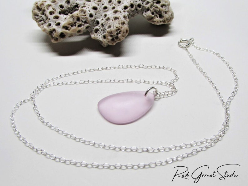 Purple, Pink or Red Sea Glass Necklace for Women Teardrop Pendant Sterling Silver Gold Filled Seaglass Jewelry Beach Gift for Mom Her image 4