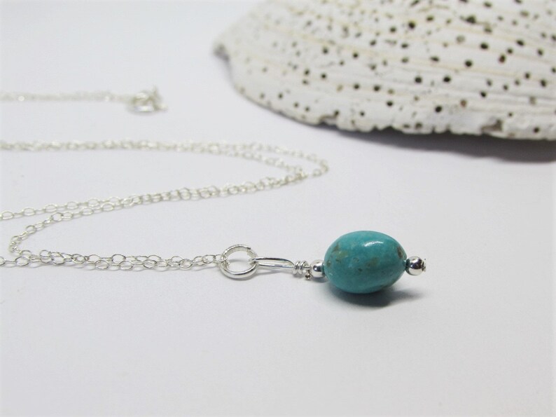 Genuine Arizona Turquoise Necklace Blue Nugget Pendant Dainty Sterling Silver Chain Natural Stone Castle Dome Mine Turquoise Jewelry image 2