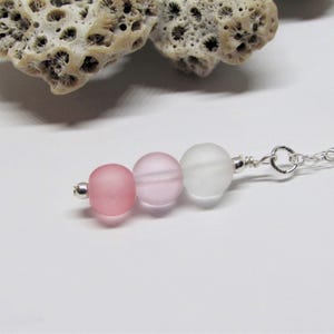 Ombre Pink Sea Glass Necklace- Salmon, Blush & White Beaded Pendant- 925 Sterling Silver or14K Gold Filled- Beach Glass Seaglass Jewelry