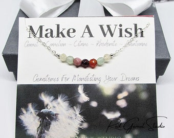 Make A Wish Necklace- Dandelion Wishes- Garnet Carnelian Citrine Rhodonite Aventurine Manifestation Stone- Good Luck Healing Crystal Jewelry