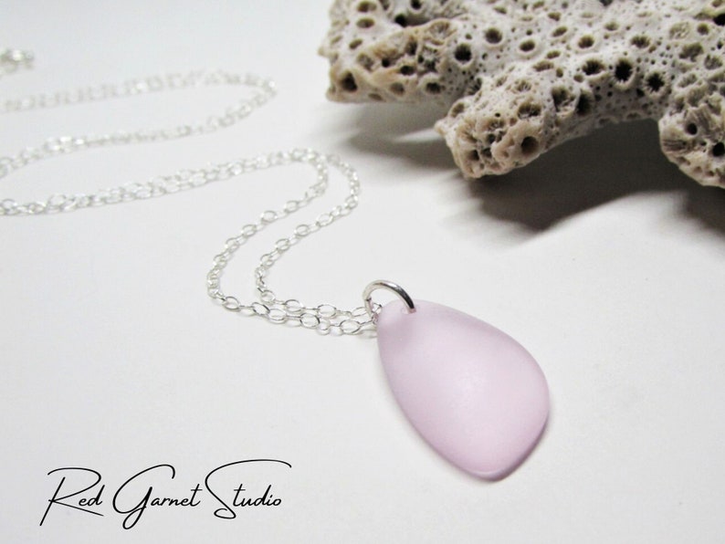 Purple, Pink or Red Sea Glass Necklace for Women Teardrop Pendant Sterling Silver Gold Filled Seaglass Jewelry Beach Gift for Mom Her image 3