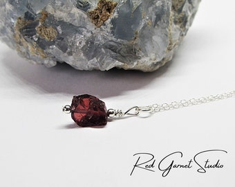 Raw Red Garnet Necklace- Positive Energy Pendant- Root Chakra Stone- Healing Crystal- Love Gift- January Birthstone Jewelry for Men or Women