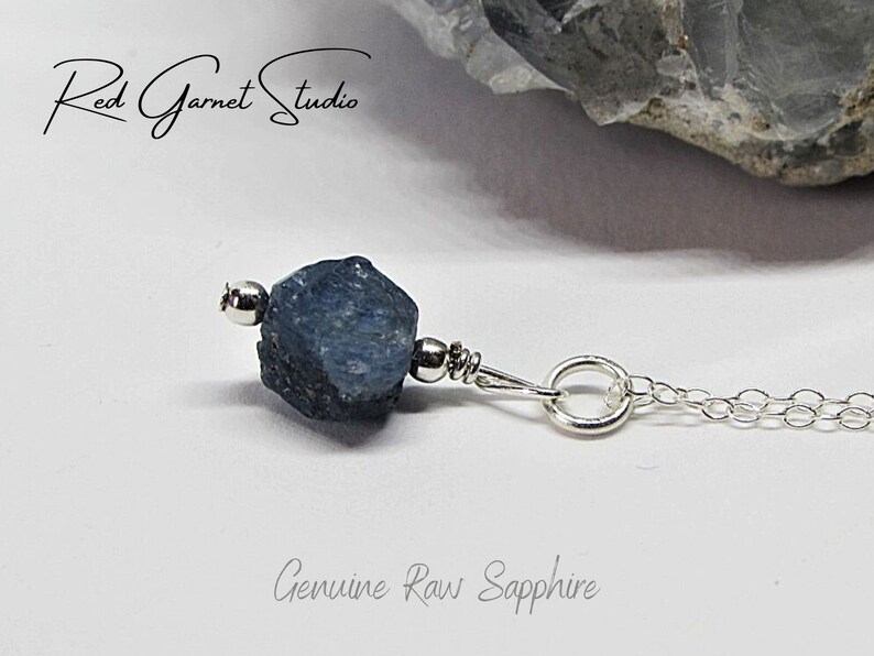 Raw Blue Sapphire Crystal Necklace Natural Stone Pendant Throat & 3rd Eye Chakra Healing Wisdom Love Purity September Birthstone Jewelry image 1