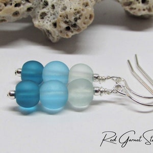 Blue Sea Glass Earrings Dangle Teal Turquoise Aqua Ombre Earrings Seaglass Earrings Sterling Silver Gold Filled Beach Glass Jewelry image 3