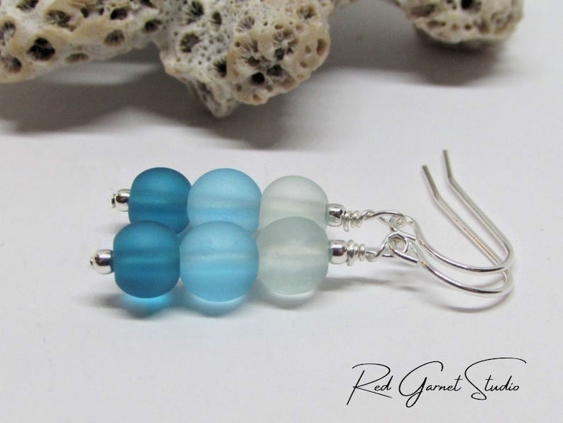 Blue Sea Glass Earrings Dangle Teal Turquoise Aqua Ombre Earrings Seaglass Earrings Sterling Silver Gold Filled Beach Glass Jewelry Bild 3