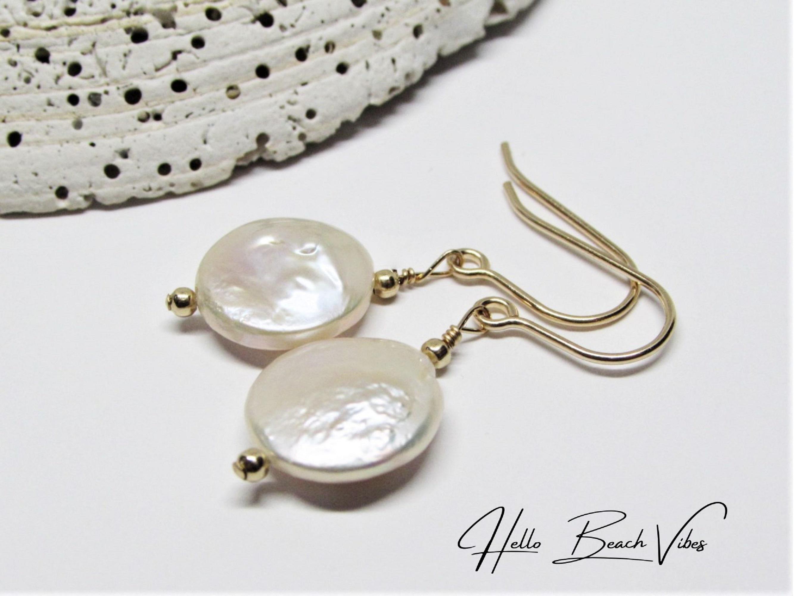 Freshwater Coin Pearl Drop Earrings