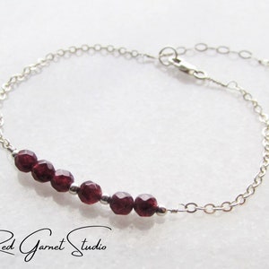 Dainty Garnet Bracelet for Women Tiny Red Gemstone Beads Sterling Silver Gold Filled January Birthstone Jewelry Birthday Gift for Her image 3