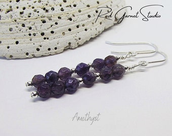 Long Amethyst Earrings for Women- Dainty Purple Gemstone Beads- Sterling Silver- Gold Filled- February Birthstone Jewelry- Birthday Gift Her