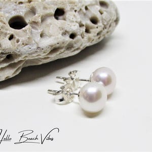 Dainty 6mm White Freshwater Pearl Stud Earrings- Sterling Silver or 14K Gold Filled Posts- June Birthstone- Wedding Jewelry- Bridesmaid Gift