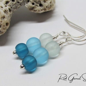 Blue Sea Glass Earrings Dangle Teal Turquoise Aqua Ombre Earrings Seaglass Earrings Sterling Silver Gold Filled Beach Glass Jewelry image 2