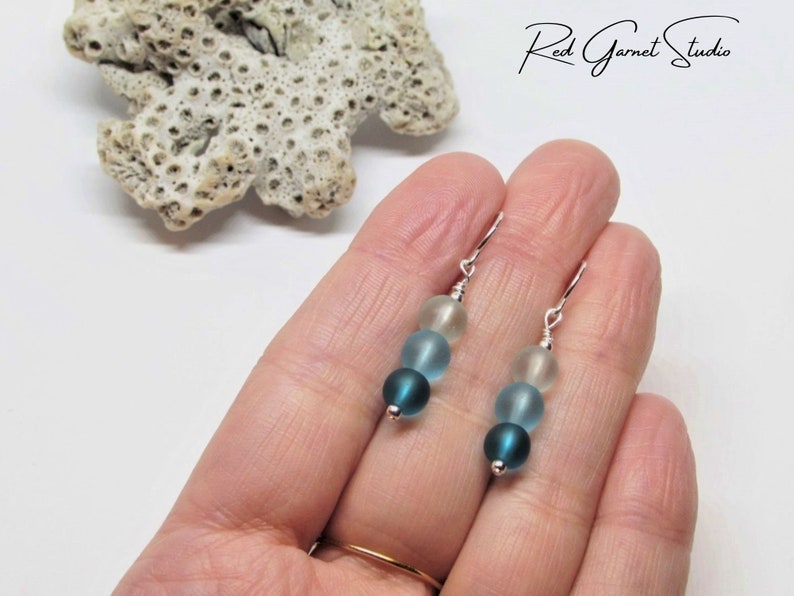 Blue Sea Glass Earrings Dangle Teal Turquoise Aqua Ombre Earrings Seaglass Earrings Sterling Silver Gold Filled Beach Glass Jewelry image 6