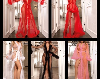 fluffy trim maxi robe