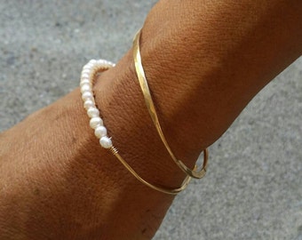 Gemstone Bangle, Pearl Bracelet, Sterling Silver, 16K Gold Fill, Rose Gold, Stacking Bangle, Gold Bangle, Silver Bangle, Rose Gold Bangle