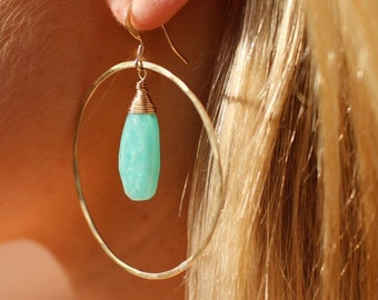 Gemstone Earrings, Amazonite, 14k Gold Fill, Sterling Silver, Hoop Earrings, Silver, Gold Earrings, Amazonite Earrings