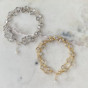 Swarovski Crystal bracelet, Double Strand, Gold, Silver, Crystal Bracelet, Swarovski, Bezel, Bracelet, Gold Bracelet, Silver Bracelet