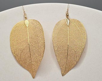 Genuine Leaf Earrings, Gold Leaf Earrings, Real Leaf, Earrings, Leaf Earrings, Gold Plated, Gold Earrings