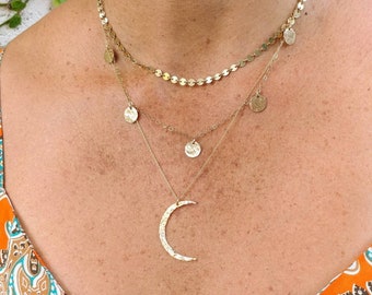 Hammered Gold Moon Necklace, Crescent Moon, Gold Necklace, Gold Moon, Hammered, Dainty Necklace