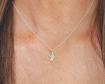 Collar de colibrí de plata de ley, colgante de pájaro, collar de colibrí de plata, delicado, collar de pájaro pequeño, pájaro