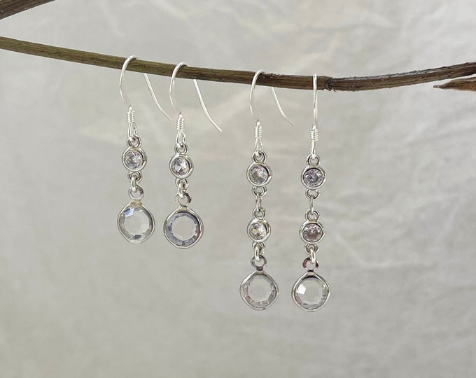 Swarovski Crystal Bezel Set, Drop Earring, Faceted Glass, Silver Earrings,