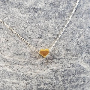 Tiny Gold and Silver Heart Necklace, Gold Heart, Silver Heart, Heart Necklace, Sterling Silver, Gold Fill, Mixed Metal, Dainty, Minimalist