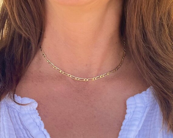 Figaro Chain, 14k Gold Filled, Large Link, Layering Necklace, Flat, Chain, Gold Necklace, Gold Chain, Large Gold Chain, Large Link
