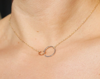 Dainty Double Circle Necklace, Mixed Metal, Infinity Necklace, Layering necklace, Gold, Sterling silver, Dainty, Minimalist necklace, Circle