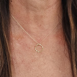 Small Gold Necklace, Circle Pendant, Hammered Circle, Gold Necklace, Gold Fill, Dainty Necklace, Open Circle
