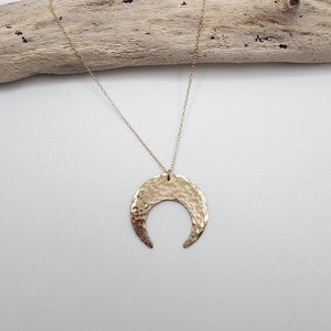 Large Gold Inverted Moon Necklace, 14k Gold Filled, Layering Necklace, Gold Necklace, Gold Moon, Hammered, Moon Necklace, Chunky Necklace