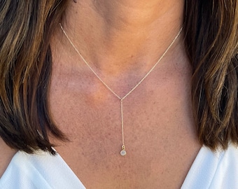 Tiny Y Necklace, Moonstone, Dainty,  Bezel, Tiny, Moonstone Necklace, Gold Necklace, Small Gold Necklace, Tiny, Delicate, Lariat, Gold