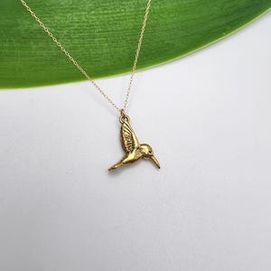 Gold Hummingbird Necklace, Bird Pendant, Gold Bird Necklace, Hummingbird, Nature, Bird, Gold Necklace