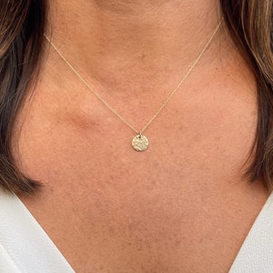 Tiny Gold Necklace, Hammered Circle, 14k Gold Fill, Layering Necklace, Gold Circle, Hammered, Coin, Gold, Circle, Tiny, Necklace, Minimalist