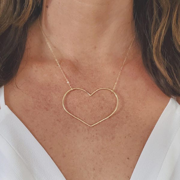 Extra Large, Open Heart Necklace, 14k Gold Fill, Sterling Silver, Open Heart, Heart Necklace, Large Heart, Gold, Heart, Emily In Paris