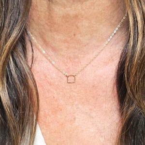 Teenie Tiny Gold necklace, Tiny Square, layering necklace, gold fill, tiny necklace, tiny charm necklace, Dainty, Tiny Gold Necklace