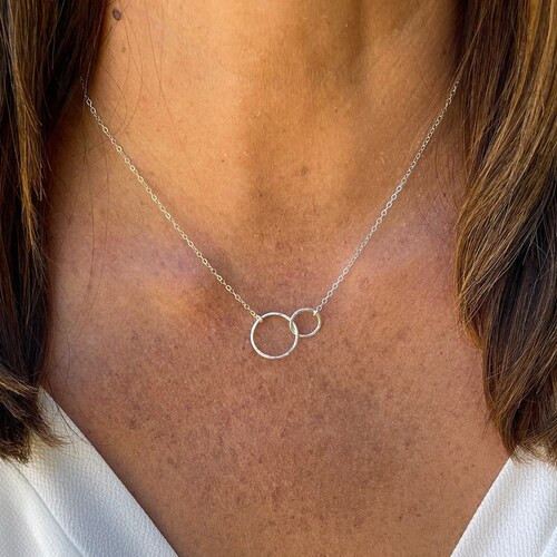 Pavé Two Circles Necklace in Rose Gold Dainty Necklace Tiny Etsy