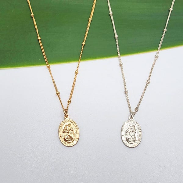 Winzige St Christopher Halskette, 14k Gold Füllen, Sterlingsilber, Zierlich, St Christopher, Schutz, Kreuz, religiös, Glaube, Halskette, Gold