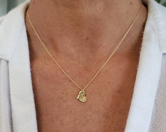 Tiny gold necklace, hammered heart, layering necklace, gold fill, tiny gold necklace, tiny heart, heart necklace, gold heart necklace