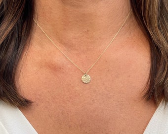 Tiny Gold Necklace, Hammered Circle, 14k Gold Fill, Layering Necklace, Gold Circle, Hammered, Coin, Gold, Circle, Tiny, Necklace, Minimalist