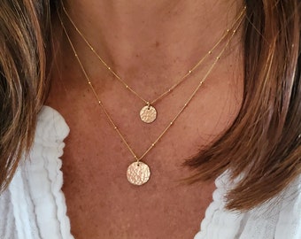 Small Hammered Circle Necklace, Gold Circle Necklace, Layering Necklace, 14k Gold Fill, Dainty, Gold Circle, Coin, Minimalist Necklace, Tiny