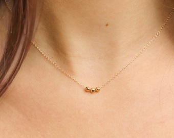 Tiny  Gold Bead Necklace, Dainty Gold Necklace, Gold Bead, Tiny Beads, Dainty Necklace, Gold Filled, Sterling Silver, Necklace, Minimalist