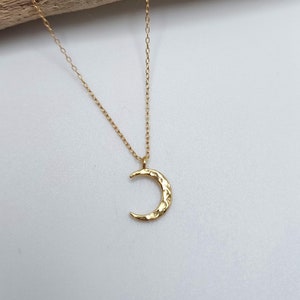 Tiny Gold Moon Necklace, Crescent Moon, Gold Necklace, Gold Moon, Hammered, Dainty, Moon, Necklace