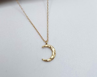 Tiny Gold Moon Necklace, Crescent Moon, Gold Necklace, Gold Moon, Hammered, Dainty, Moon, Necklace