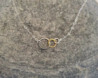 Tiny Infinity Necklace, Mixed Metal, Three Circles, Infinity Circles, Circle Necklace, Silver, Gold, Tiny Necklace, Infinity Necklace