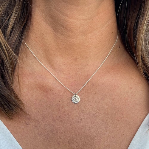 Sterling Silver Necklace Tiny Hammered Circle Simple Etsy