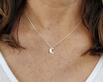 Tiny Sterling Moon Necklace, Crescent Moon, Sterling Silver, Necklace, Silver Moon Necklace, Hammered, Dainty, Tiny, Delicate, Minimalist