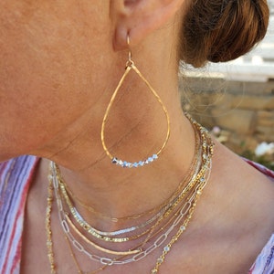 Mixed Metal Earrings, Sterling Silver, Gold Fill, Teardrop, Bead Earrings, Dainty Hoops, Mixed Metal, Gold and Silver, Earrings, Hoops