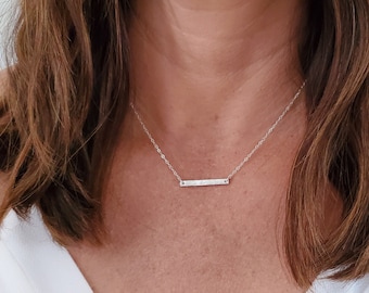 Small Silver Hammered Bar, Horizontal, Sterling Silver, Bar, 1 inch, Bar Necklace, Silver Bar Necklace, Hammered, Dainty, Silver Necklace