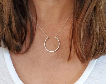 Silver Circle Necklace, Hammered Necklace, Layering Necklace, Silver Necklace, Simple, Dainty, Delicate Necklace, Circle Pendant