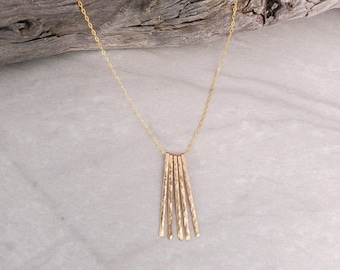 Gold fringe necklace, simple necklace, gold neclace, small gold necklace, hammered necklace, small, layering, fringe