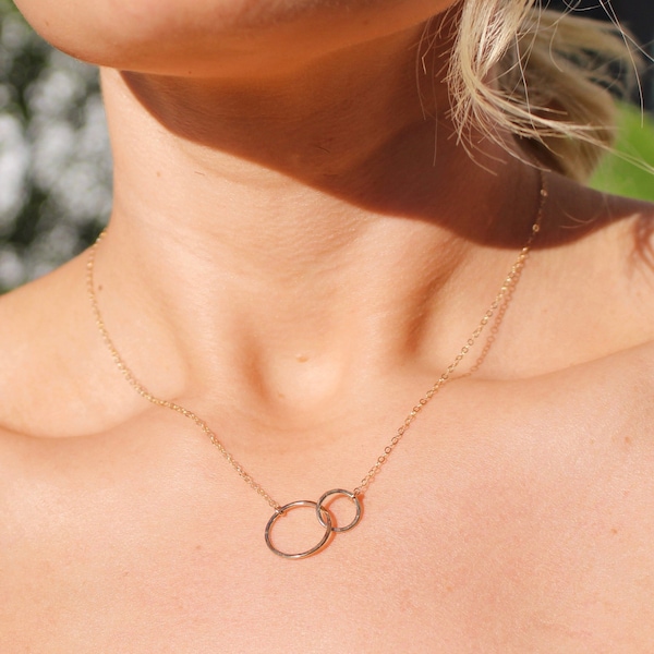 Gold Double Circle Necklace, 14k Gold Fill, Circle Necklace, Silver, Double Circle, Mothers Necklace, Child, Dainty, Two Circles, Minimalist