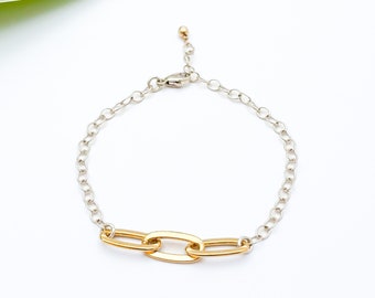 Large link Gold mixed metal bracelet, Layering Bracelet, 14k gold, Sterling Silver, Silver Bracelet, Chain, Bracelet, Dainty